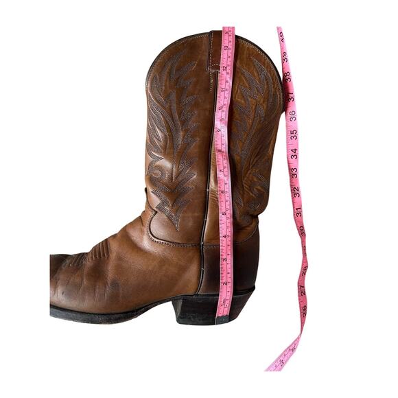 Vintage Brown Leather Western Cowboy Boots Stitch Snip Toe Men\'s Size 10